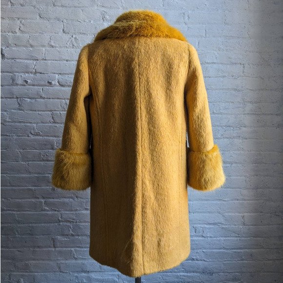 Retro 70s style Groovy Yellow Wool Yellow Penny Lane Jacket Shag Trench Coat - Picture 7 of 9